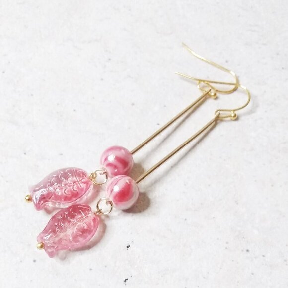 Unique + Sexy! OOAK Red Fish Fishing Dangle Earrings | Mermaid Approved - Picture 1 of 7